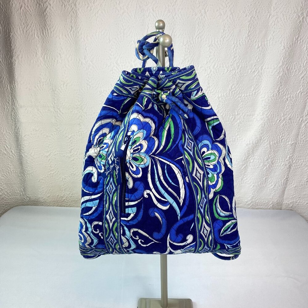 Vera Bradley Mediterranean Blue Drawstring Backpack Coastal Quilted | Capri 💙